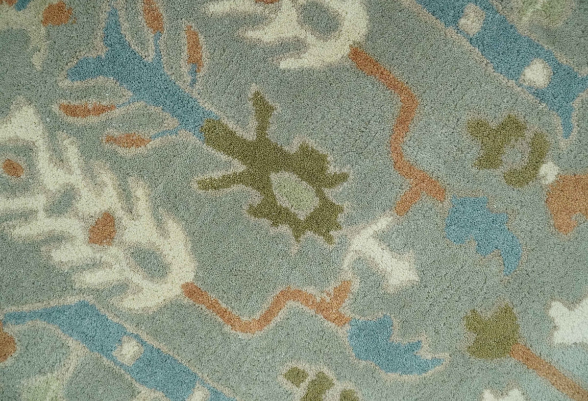 Tree of life Traditional Floral Gray, Beige, Green and Dark Peach Hand Tufted wool Area Rug.