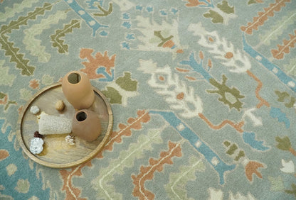 Tree of life Traditional Floral Gray, Beige, Green and Dark Peach Hand Tufted wool Area Rug.