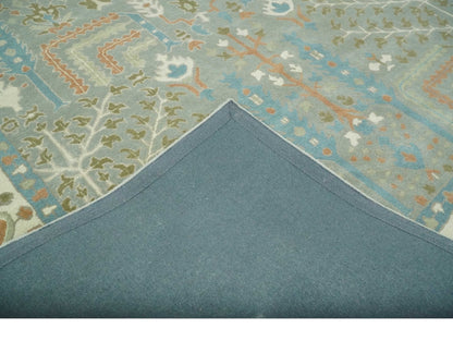 Tree of life Traditional Floral Gray, Beige, Green and Dark Peach Hand Tufted wool Area Rug.