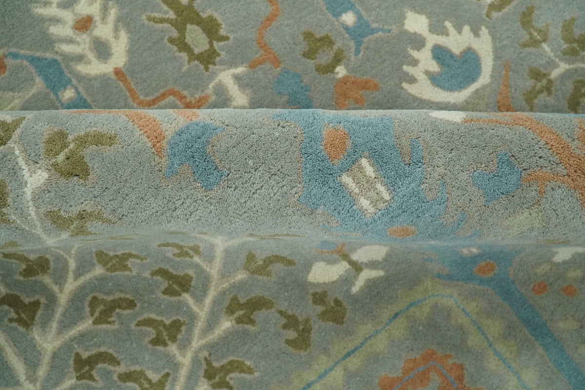 Tree of life Traditional Floral Gray, Beige, Green and Dark Peach Hand Tufted wool Area Rug.