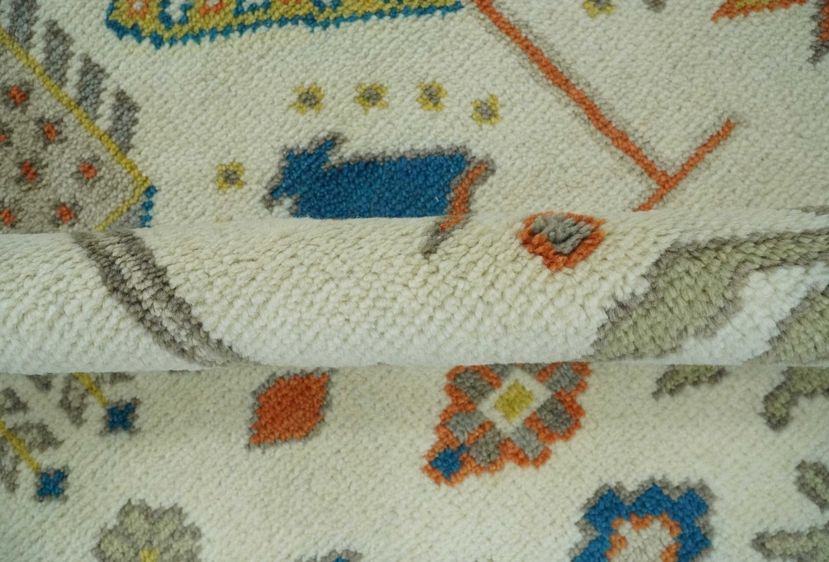 Tree of life Traditional Floral Ivory, Blue and Rust Hand Knotted Multi Size Wool Area Rug.