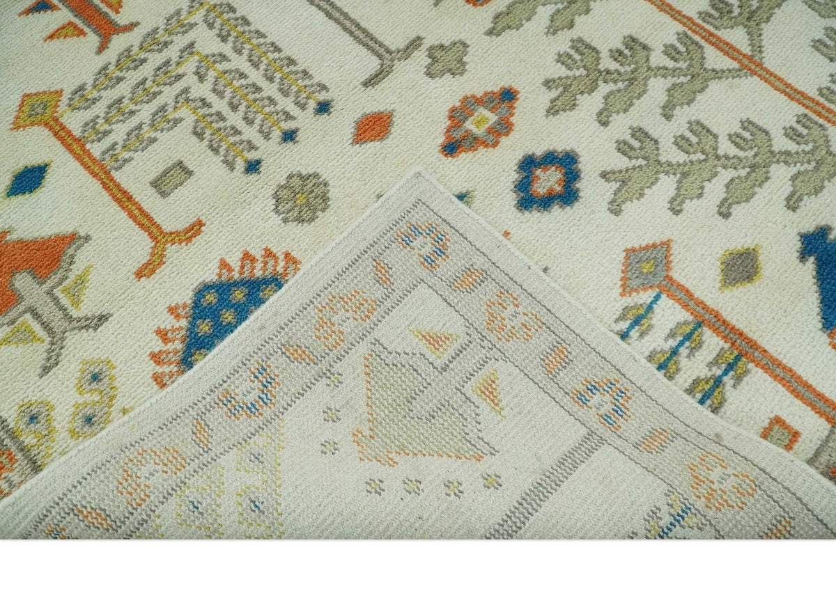 Tree of life Traditional Floral Ivory, Blue and Rust Hand Knotted Multi Size Wool Area Rug.