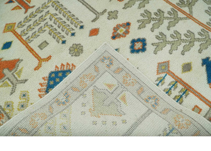 Tree of life Traditional Floral Ivory, Blue and Rust Hand Knotted Multi Size Wool Area Rug.