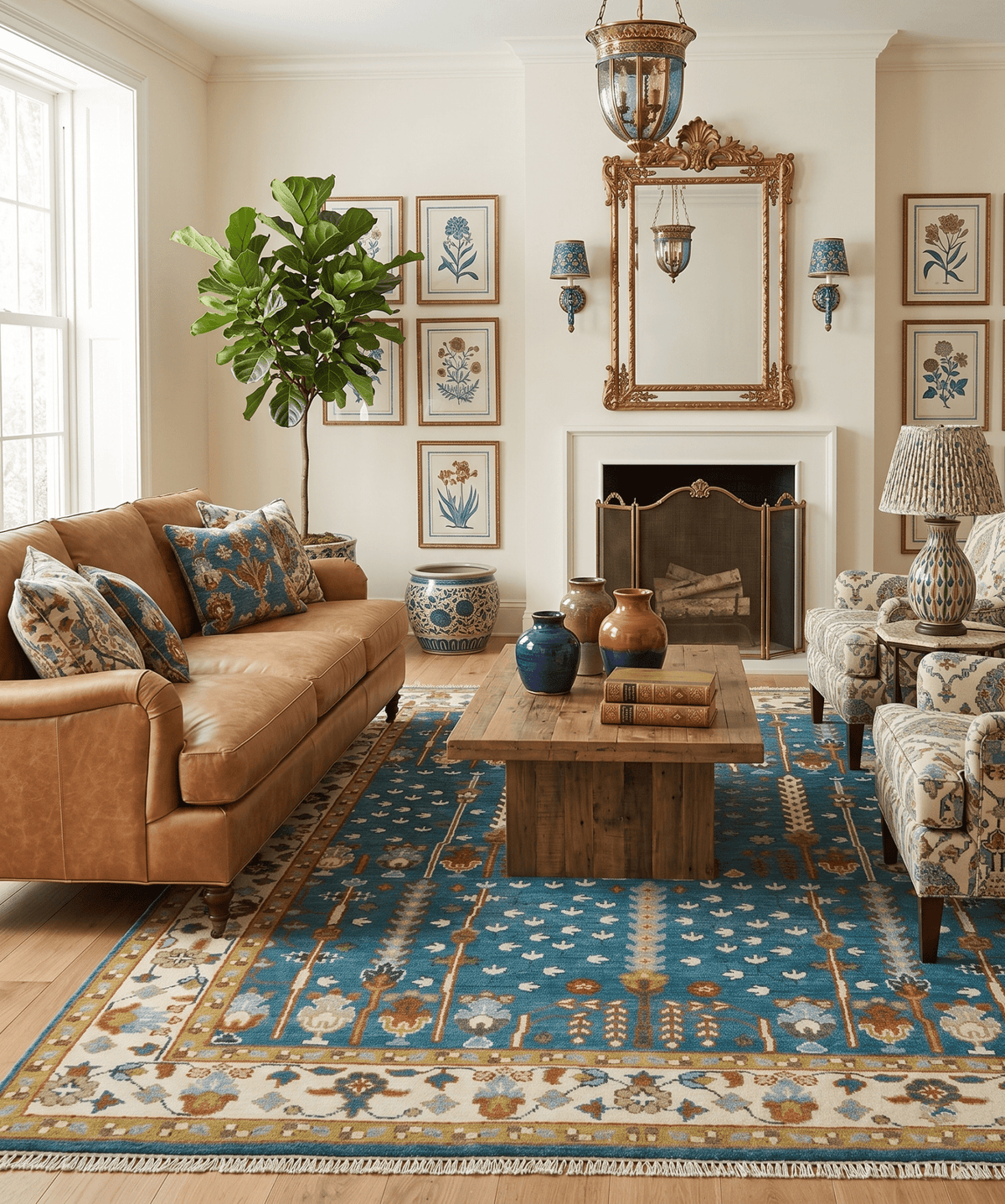 Tree of Life Traditional Hand Knotted Teal Blue and Ivory Custom Made Wool Area Rug.