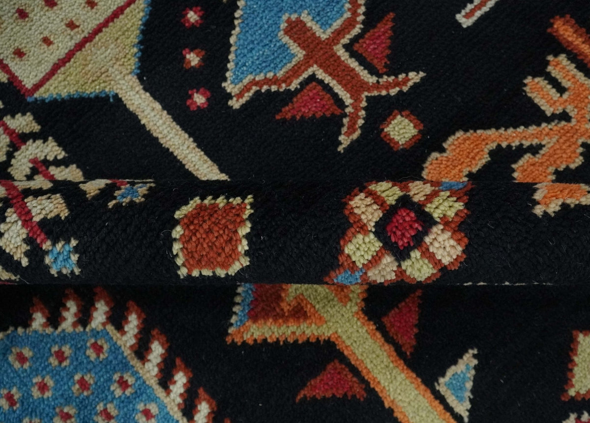 Tree of life Vibrant colorful Black, Beige, Peach and Blue Hand Knotted Traditional Oushak Custom Made wool area Rug.