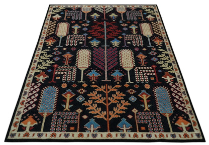 Tree of life Vibrant colorful Black, Beige, Peach and Blue Hand Knotted Traditional Oushak Custom Made wool area Rug.