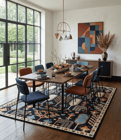Tree of life Vibrant colorful Black, Beige, Peach and Blue Hand Knotted Traditional Oushak Custom Made wool area Rug.