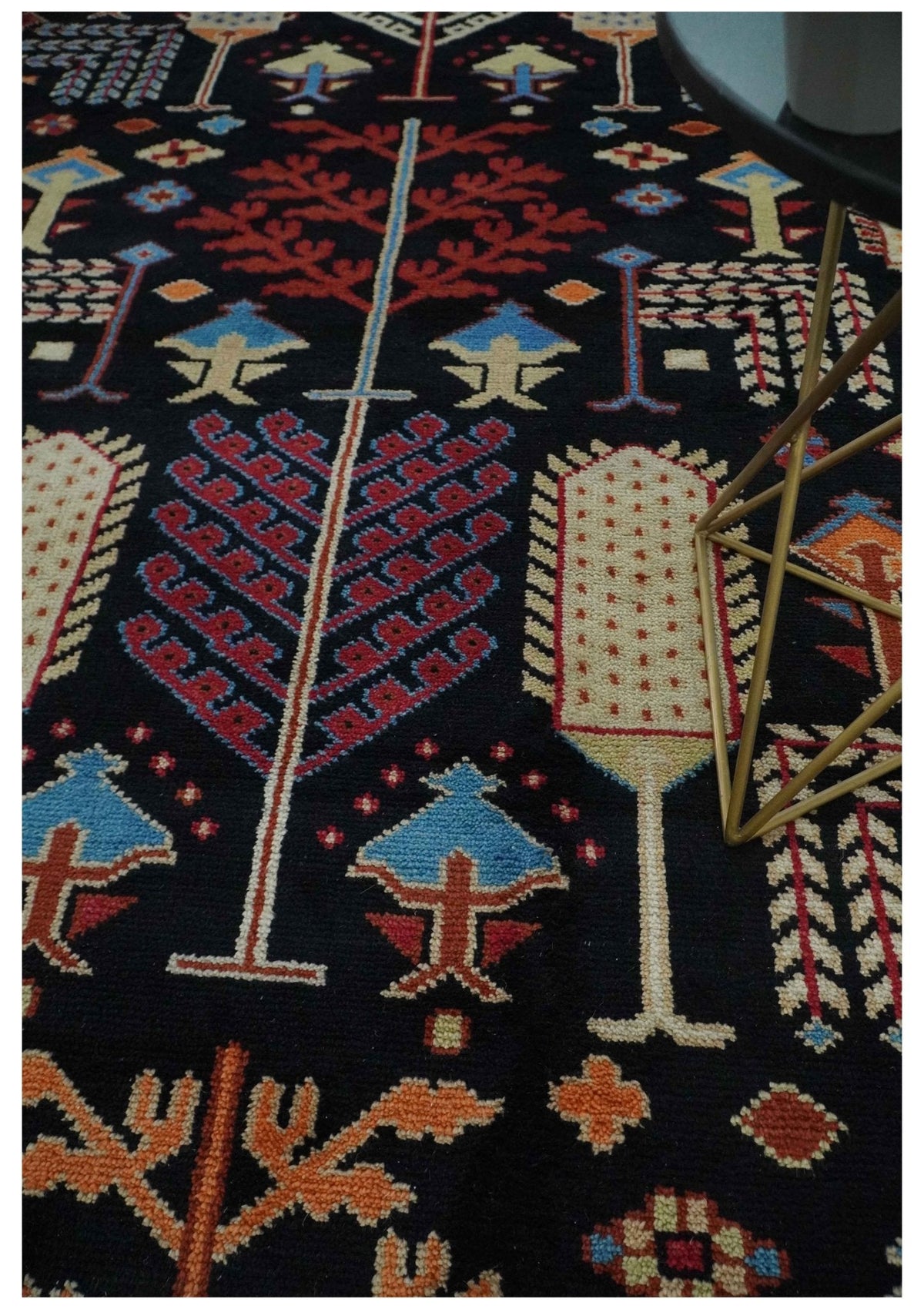 Tree of life Vibrant colorful Black, Beige, Peach and Blue Hand Knotted Traditional Oushak Custom Made wool area Rug.
