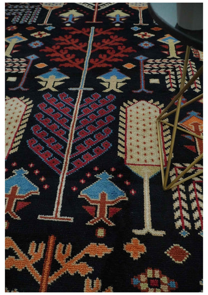 Tree of life Vibrant colorful Black, Beige, Peach and Blue Hand Knotted Traditional Oushak Custom Made wool area Rug.