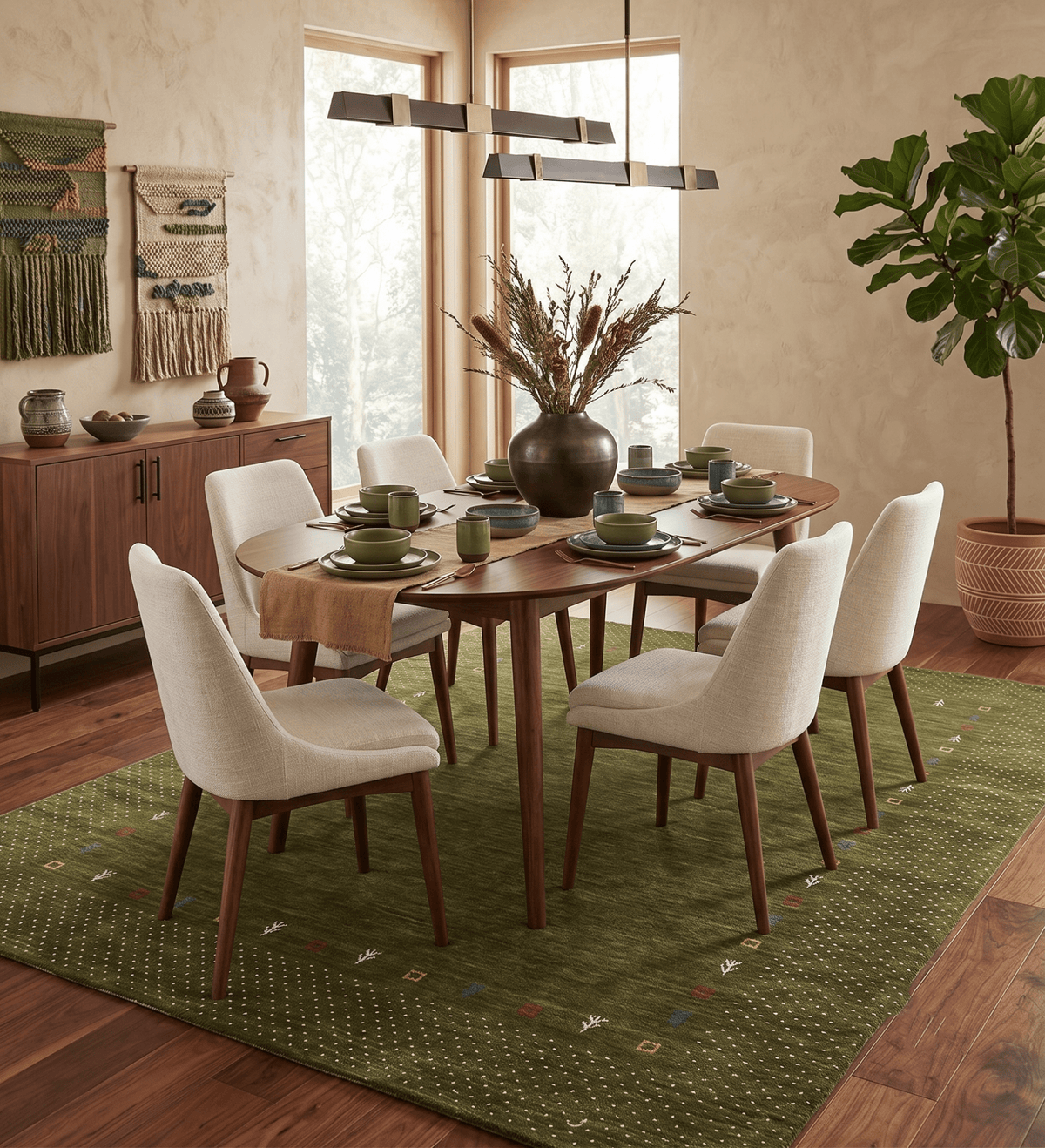 Tribal Border Design Hand Loomed Wool Area Rug.