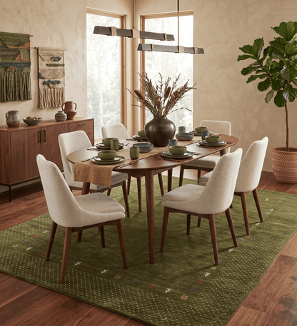 Tribal Border Design Hand Loomed Wool Area Rug.