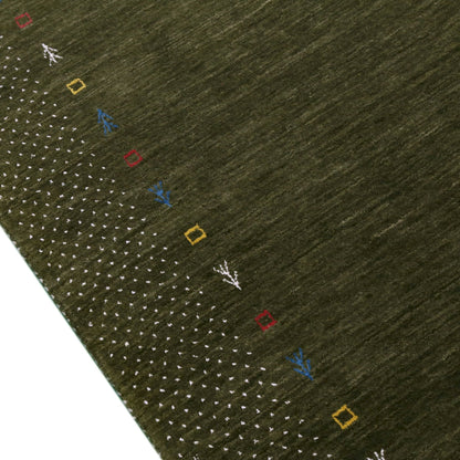 Tribal Border Design Hand Loomed Wool Area Rug.