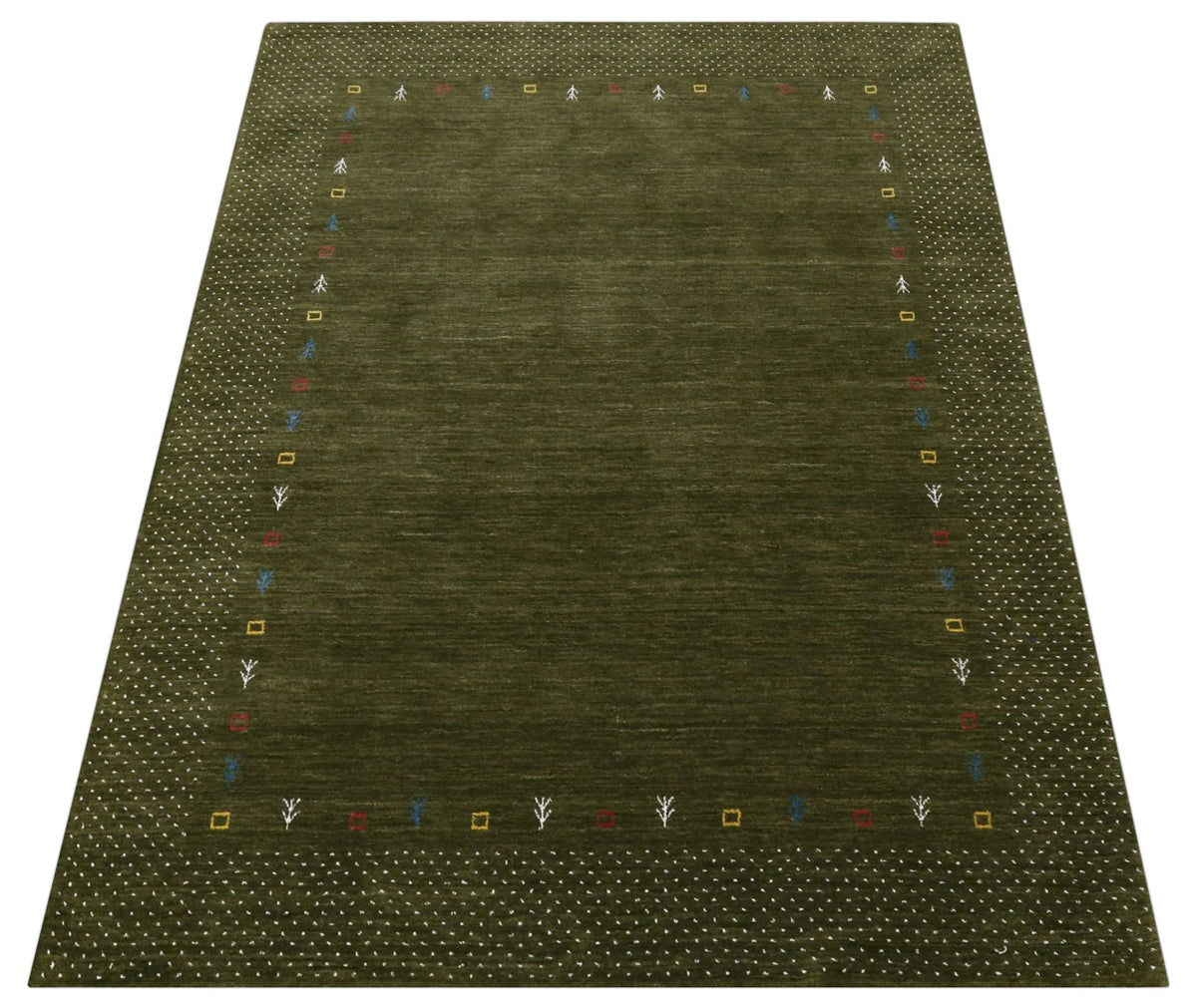 Tribal Border Design Hand Loomed Wool Area Rug.