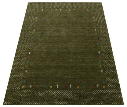 Tribal Border Design Hand Loomed Wool Area Rug.