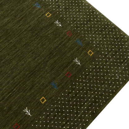 Tribal Border Design Hand Loomed Wool Area Rug.