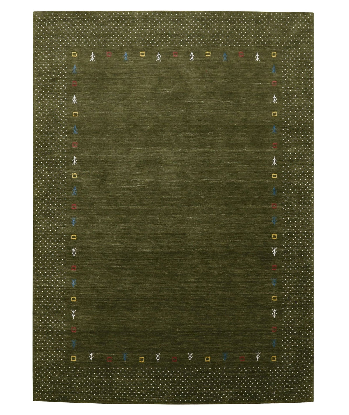 Tribal Border Design Hand Loomed Wool Area Rug.