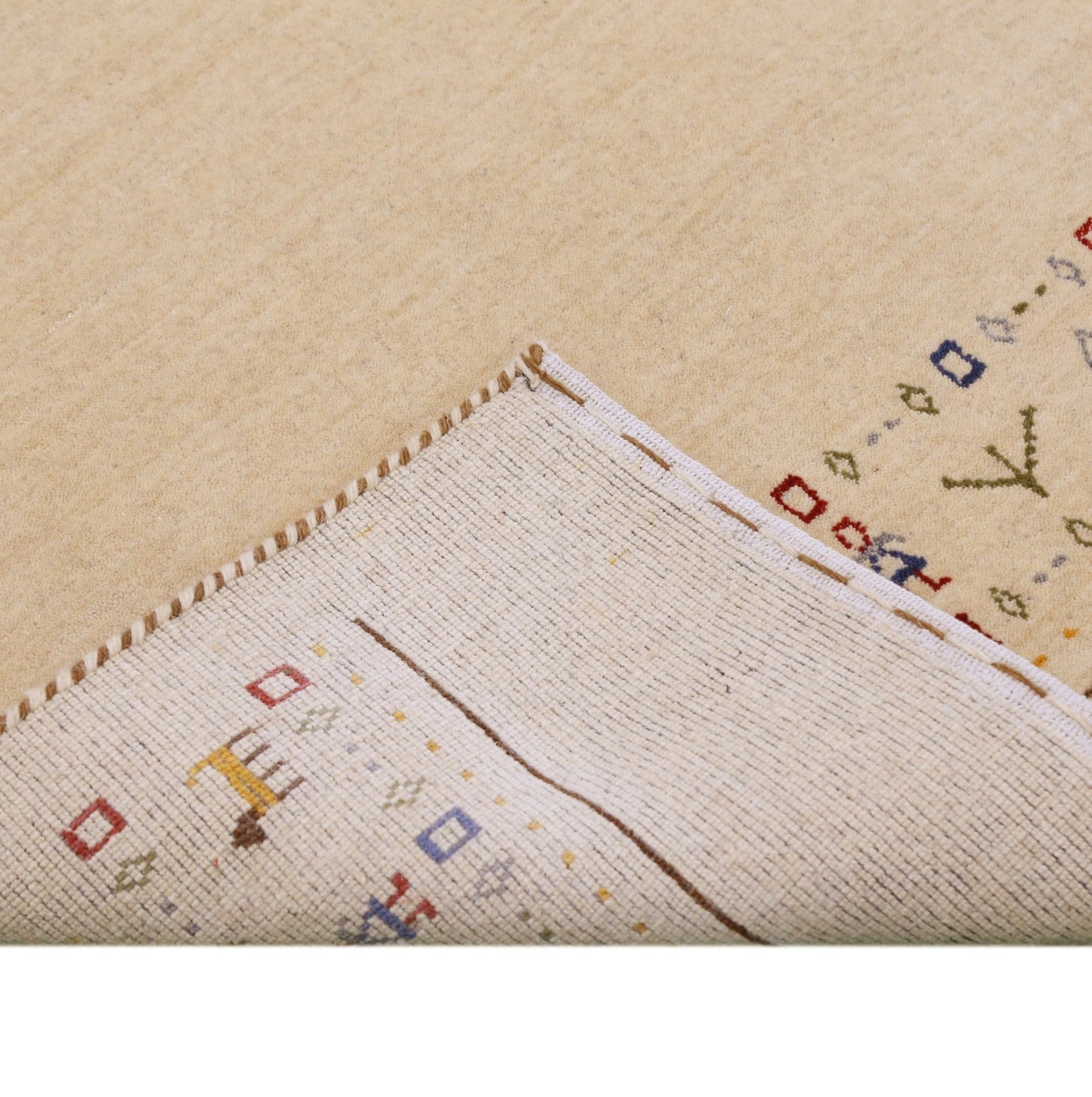 Tribal Border Ivory Design Hand Loomed Wool Area Rug