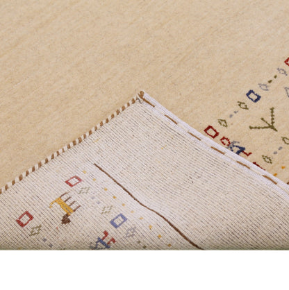 Tribal Border Ivory Design Hand Loomed Wool Area Rug