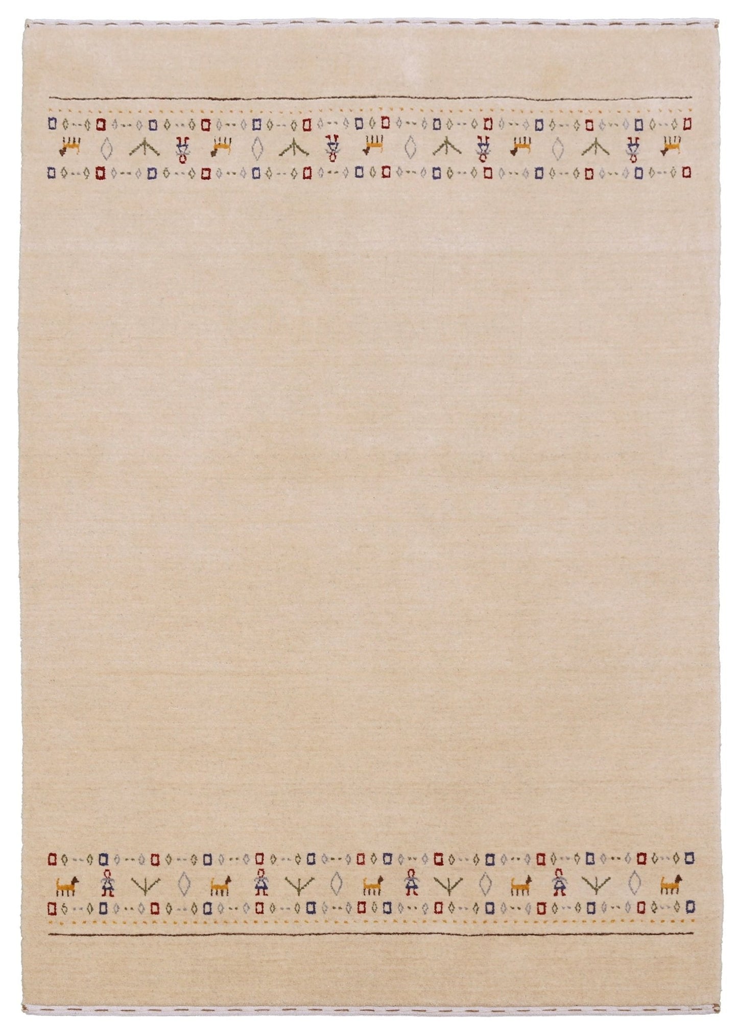 Tribal Border Ivory Design Hand Loomed Wool Area Rug