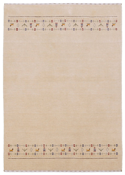 Tribal Border Ivory Design Hand Loomed Wool Area Rug