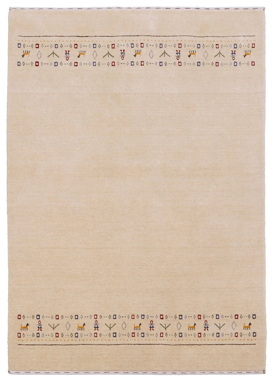 Tribal Border Ivory Design Hand Loomed Wool Area Rug