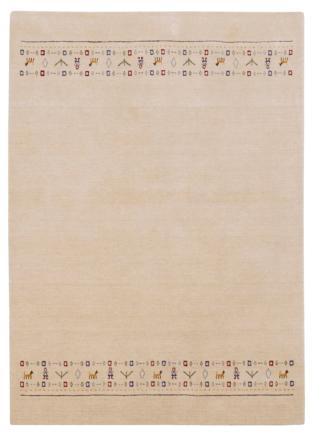 Tribal Border Ivory Design Hand Loomed Wool Area Rug.
