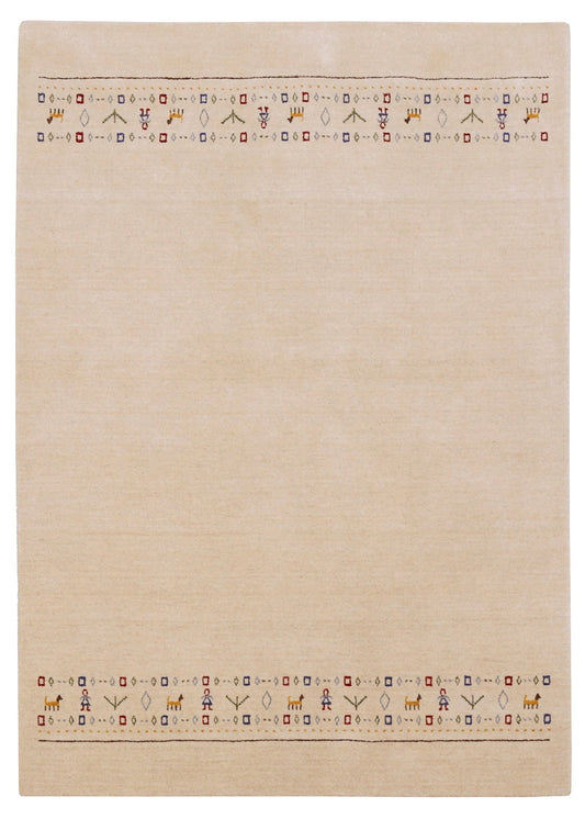 Tribal Border Ivory Design Hand Loomed Wool Area Rug.