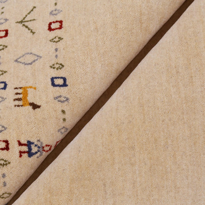 Tribal Border Ivory Design Hand Loomed Wool Area Rug.