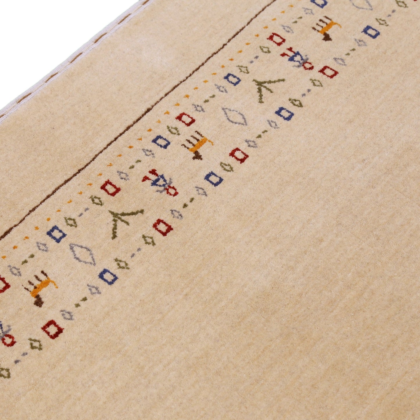Tribal Border Ivory Design Hand Loomed Wool Area Rug