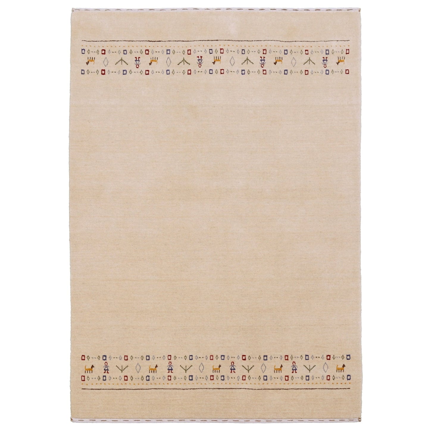 Tribal Border Ivory Design Hand Loomed Wool Area Rug