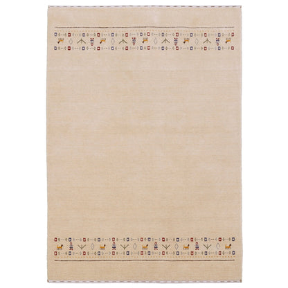 Tribal Border Ivory Design Hand Loomed Wool Area Rug