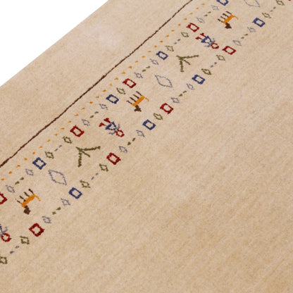 Tribal Border Ivory Design Hand Loomed Wool Area Rug.