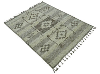 Tribal Custom Made Contemporary Beige Hand knotted Wool Area Rug.