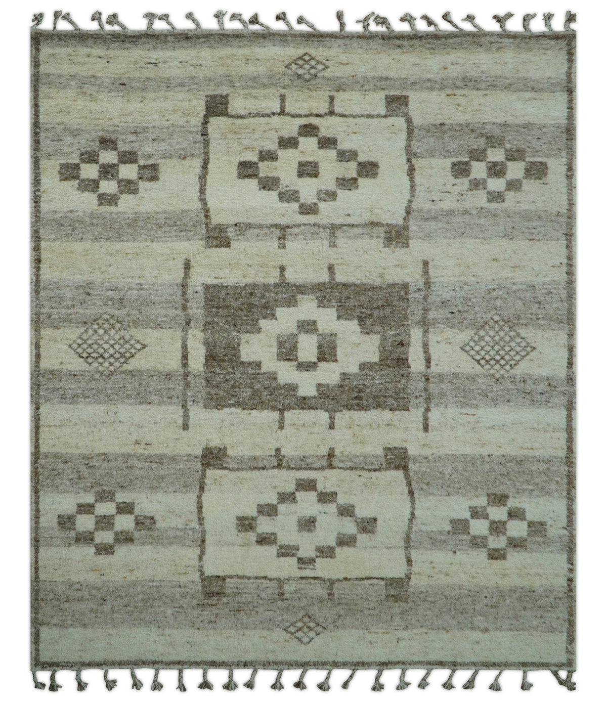 Tribal Custom Made Contemporary Beige Hand knotted Wool Area Rug.