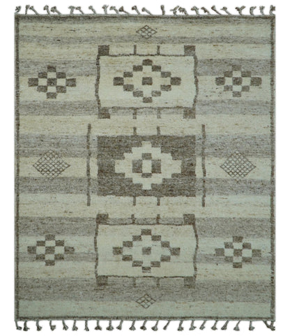 Tribal Custom Made Contemporary Beige Hand knotted Wool Area Rug.