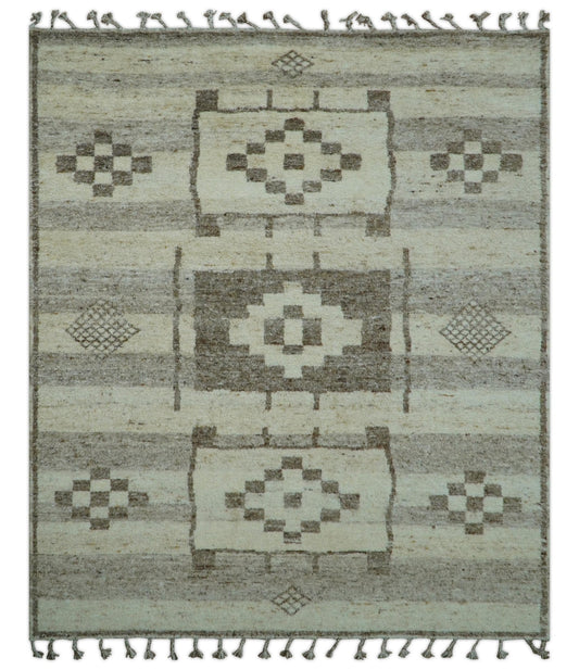 Tribal Custom Made Contemporary Beige Hand knotted Wool Area Rug.