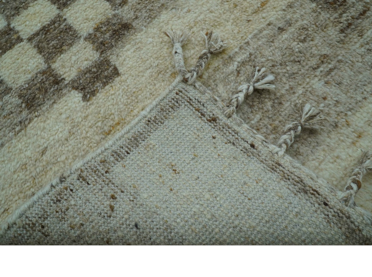 Tribal Custom Made Contemporary Beige Hand knotted Wool Area Rug.