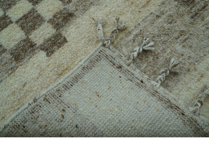 Tribal Custom Made Contemporary Beige Hand knotted Wool Area Rug.