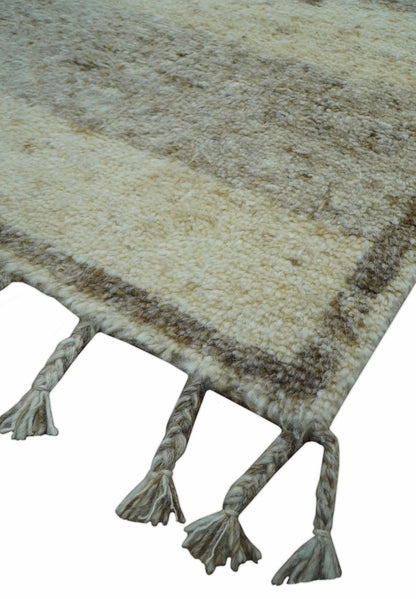 Tribal Custom Made Contemporary Beige Hand knotted Wool Area Rug.