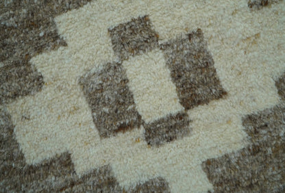 Tribal Custom Made Contemporary Beige Hand knotted Wool Area Rug.