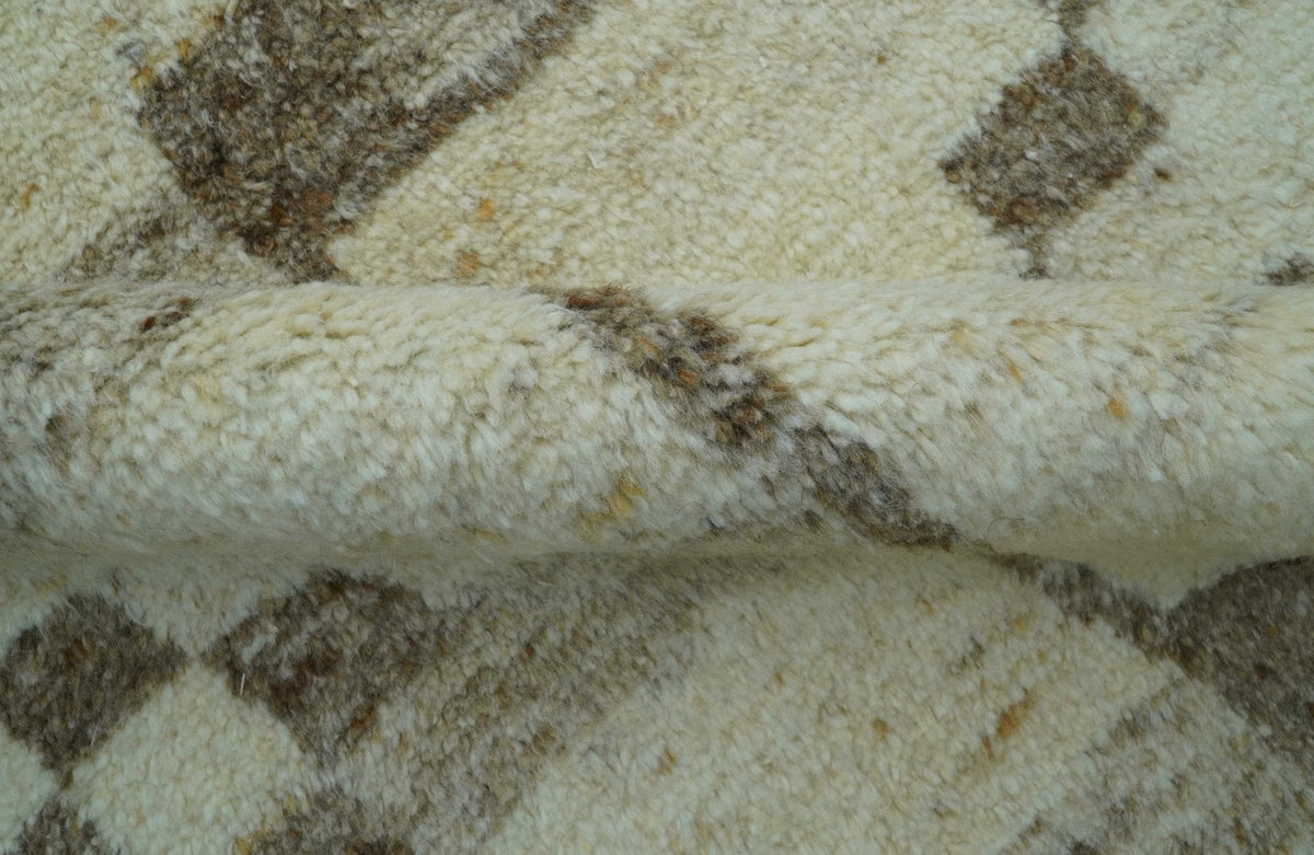 Tribal Custom Made Contemporary Beige Hand knotted Wool Area Rug.