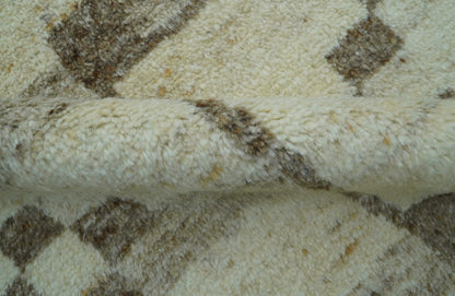 Tribal Custom Made Contemporary Beige Hand knotted Wool Area Rug.