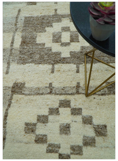 Tribal Custom Made Contemporary Beige Hand knotted Wool Area Rug.