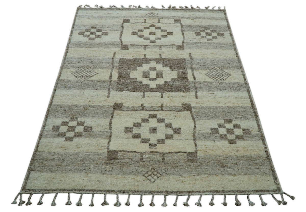Tribal Custom Made Contemporary Beige Hand knotted Wool Area Rug.