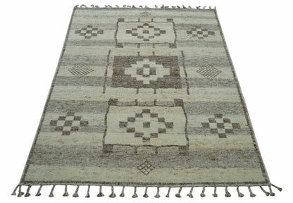 Tribal Custom Made Contemporary Beige Hand knotted Wool Area Rug.