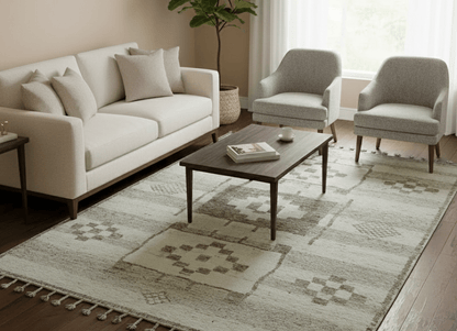 Tribal Custom Made Contemporary Beige Hand knotted Wool Area Rug.