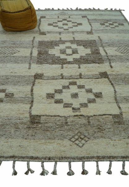 Tribal Custom Made Contemporary Beige Hand knotted Wool Area Rug.