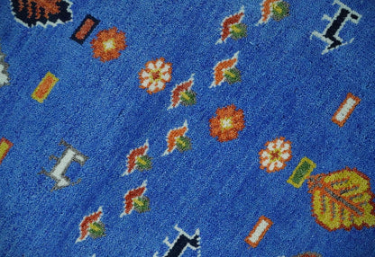 Tribal Gabbeh Blue, Black, Green and Rust Hand knotted Antique Look Traditional Wool Area Rug.