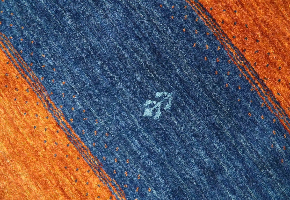 Tribal Gabbeh Green, Gold, Rust and Blue Stripes Design Multi Size Wool area Rug.
