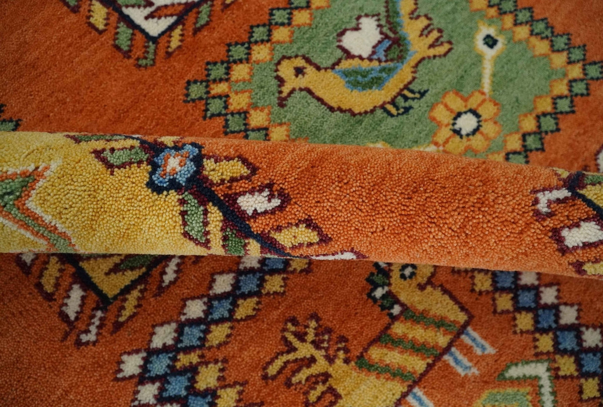 Tribal Gabbeh Rust, Ivory, Green and Beige Hand knotted Multi Size Antique Look Traditional Wool Area Rug.
